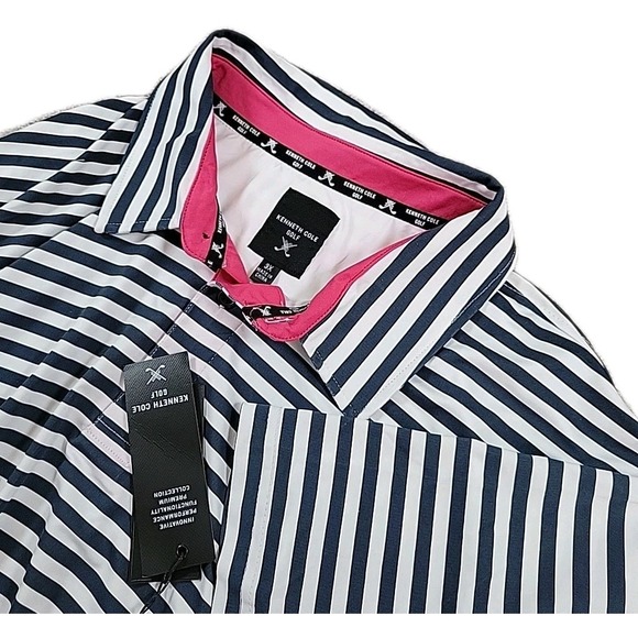 Kenneth Cole Golf Polo Shirt‎ Mens 3XL UPF 50+ Wicking Stretch Blue Stripe NWT - Picture 1 of 11